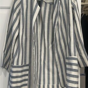 Linen Striped Women's blazer - Blue and White